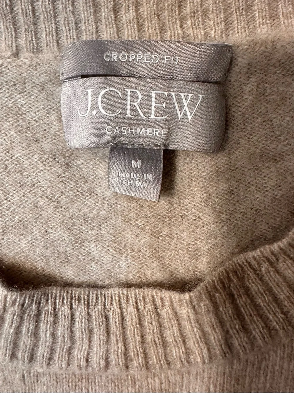 J.CREW 100% Cashmere Knit Cropped Crewneck Sweater Taupe M Minimalist Chic Cozy